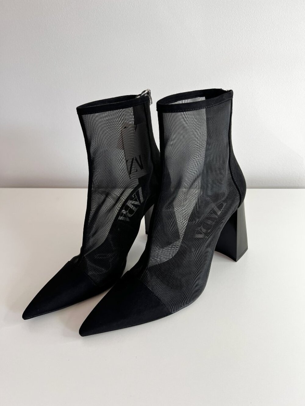 Zara Black Mesh Pointed Toe Ankle Boots NWT Size 39 US 8